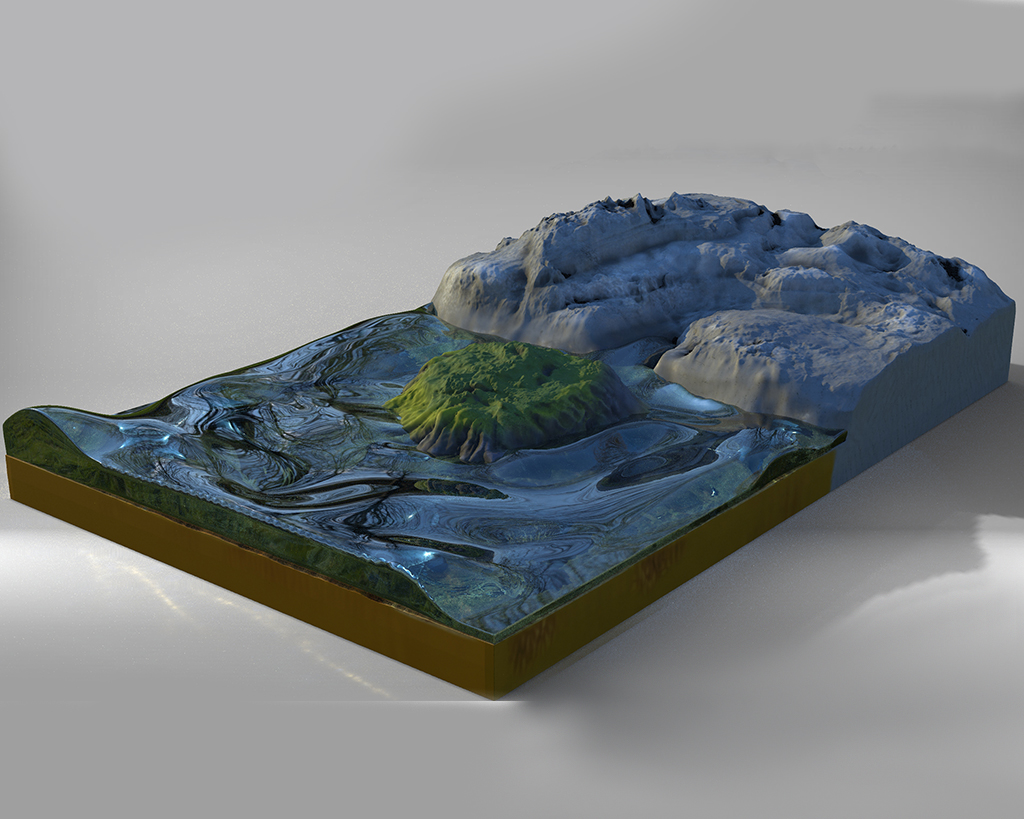 Terrain with water and a forest in the middle